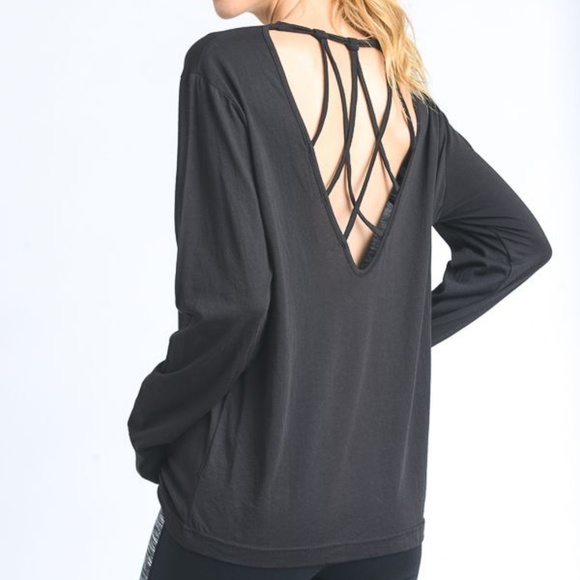 BLACK LONG SLEEVE STRAP BACK CUTOUT TOP - Picture 2 of 6